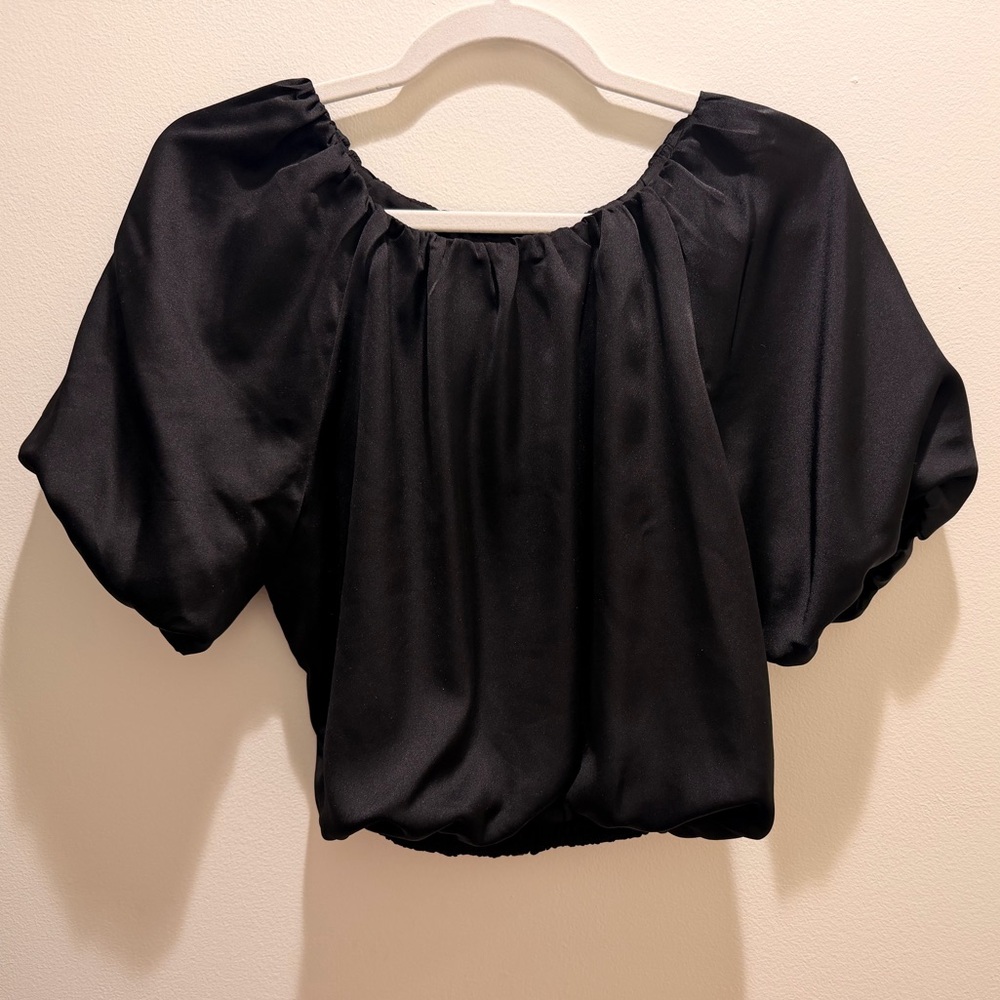 NWOT Ann Taylor Elegant Black Women's Top Bubble Sleeve